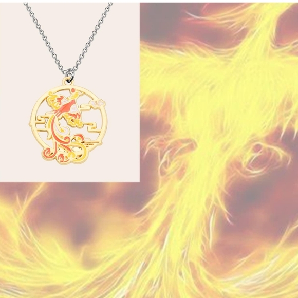 Gold and Red Phoenix Necklace Jewelry - Picture 6 of 6